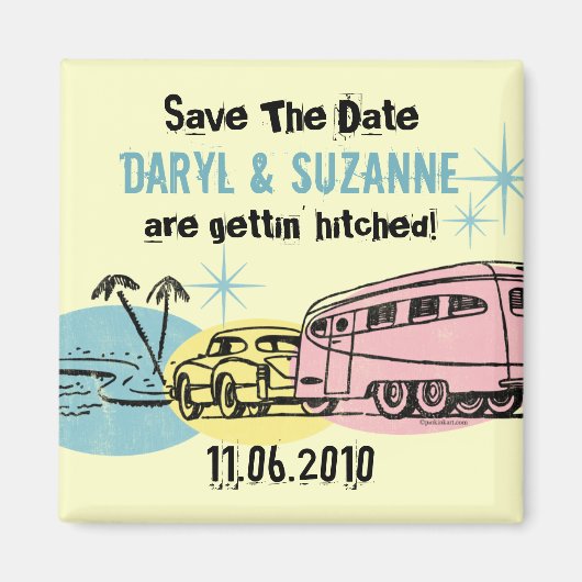 Retro trailer net getikt Save the Date Magneet (Voorkant)