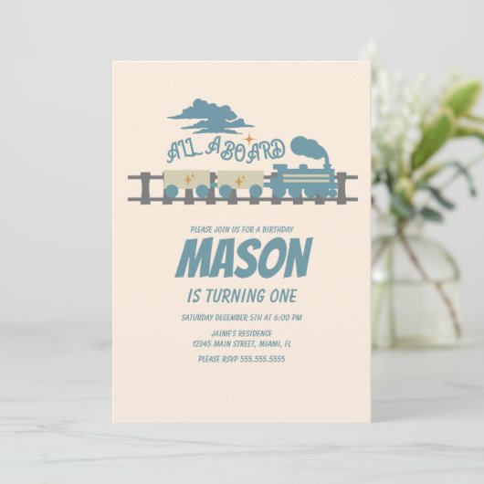 Retro Train Kids Birthday Party Earful Invitation Kaart