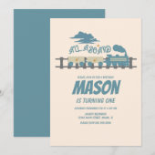 Retro Train Kids Birthday Party Earful Invitation Kaart (Voorkant / Achterkant)