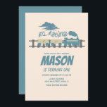 Retro Train Kids Birthday Party Earful Invitation Kaart<br><div class="desc">Kinder Train Birthday</div>