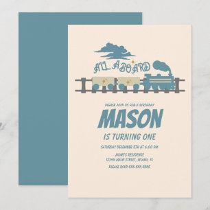 Retro Train Kids Birthday Party Earful Invitation Kaart