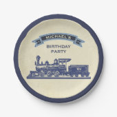 Retro Train Kids Verjaardagsfeestje Papieren Bordje (Voorkant)