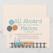 Retro Train Kinder First Birthday Party Earthy Kaart (Voorkant / Achterkant)