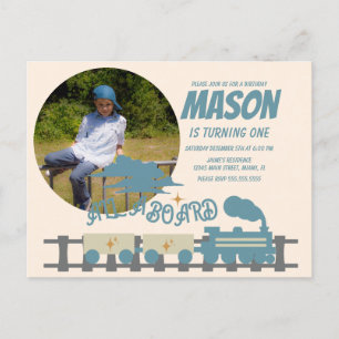 Retro Train kinderen Birthday Party Earthy Foto Briefkaart