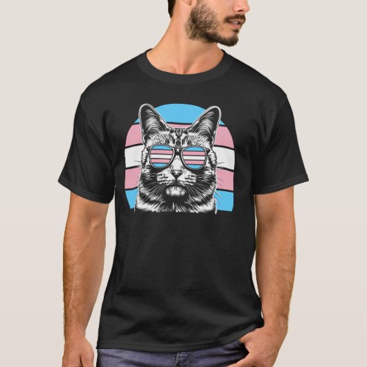 Retro Transgender Kat met Pride Bril en Cool T-shirt (Voorkant)