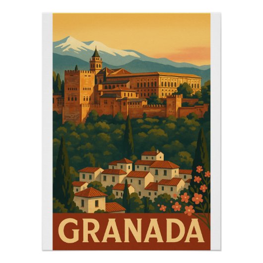 Retro Travel 2025 – Granada, Spanje Perfect Poster (Voorkant)