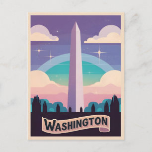 Retro Travel 80s Neon Washington Monument Lofi Art Briefkaart