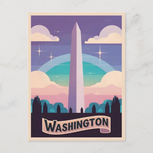 Retro Travel 80s Neon Washington Monument Lofi Art Briefkaart (Voorkant)