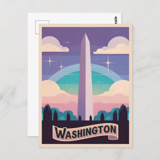 Retro Travel 80s Neon Washington Monument Lofi Art Briefkaart (Voorkant / Achterkant)