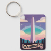 Retro Travel 80s Neon Washington Monument Lofi Art Sleutelhanger (Voorkant)