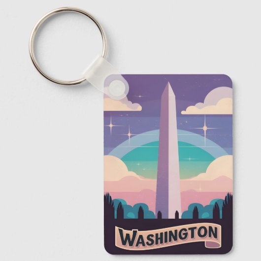 Retro Travel 80s Neon Washington Monument Lofi Art Sleutelhanger (Voorkant)