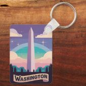 Retro Travel 80s Neon Washington Monument Lofi Art Sleutelhanger (Achterkant)