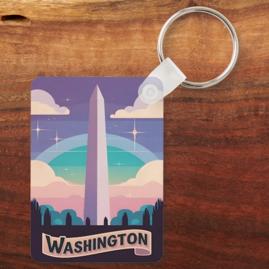 Retro Travel 80s Neon Washington Monument Lofi Art Sleutelhanger (Achterkant)