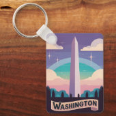Retro Travel 80s Neon Washington Monument Lofi Art Sleutelhanger (Voorkant)
