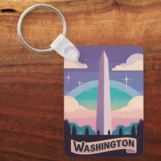 Retro Travel 80s Neon Washington Monument Lofi Art Sleutelhanger (Voorkant)