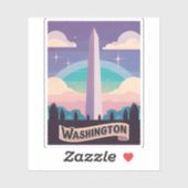 Retro Travel 80s Neon Washington Monument Lofi Art Sticker (Vel)