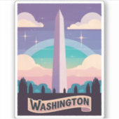 Retro Travel 80s Neon Washington Monument Lofi Art Sticker (Voorkant)