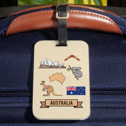Retro Travel Australia Iconic National Symbols Bagagelabel (Voorkant Insitu 2)