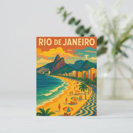 Retro Travel Copacabana Rio de Janeiro Brazil  Briefkaart (Staand voorkant)