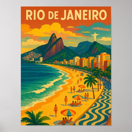 Retro Travel Copacabana Rio de Janeiro Brazil  Poster (Voorkant)
