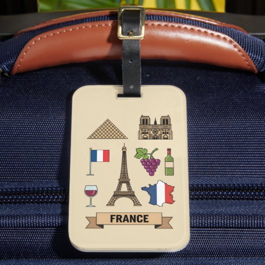 Retro Travel France Iconic National Symbols  Bagagelabel (Voorkant Insitu 2)