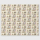 Retro Travel France Iconic Symbols Cadeaupapier (Vlak)