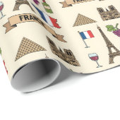 Retro Travel France Iconic Symbols Cadeaupapier (Rol Hoek)