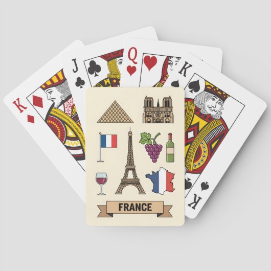 Retro Travel France Iconic Symbols  Pokerkaarten (Achterkant)