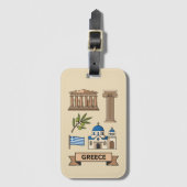 Retro Travel Greece Iconic National Symbols Bagagelabel (Voorkant (verticaal))