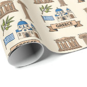Retro Travel Greece Iconic Symbols  Cadeaupapier (Rol Hoek)