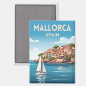 Retro Travel Mallorca Spain Seaside Landscape Magneet (Voorkant / Achterkant)