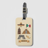 Retro Travel Mexico Iconic National Symbols  Bagagelabel (Voorkant (verticaal))