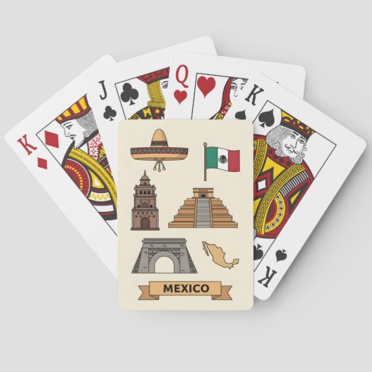 Retro Travel Mexico Iconic Symbols  Pokerkaarten (Achterkant)