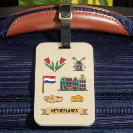 Retro Travel Netherlands Iconic Cultural Symbols Bagagelabel