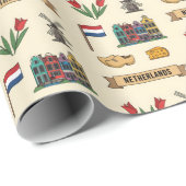 Retro Travel Netherlands Iconic Cultural Symbols Cadeaupapier (Rol Hoek)