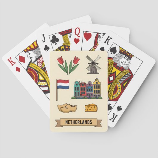 Retro Travel Netherlands Iconic Cultural Symbols Pokerkaarten (Achterkant)