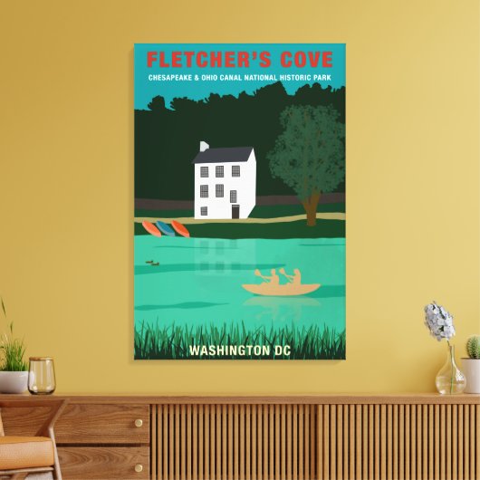 Retro Travel Poster Fletcher's Cove Washington DC Canvas Afdruk (Insitu (Woonkamer))