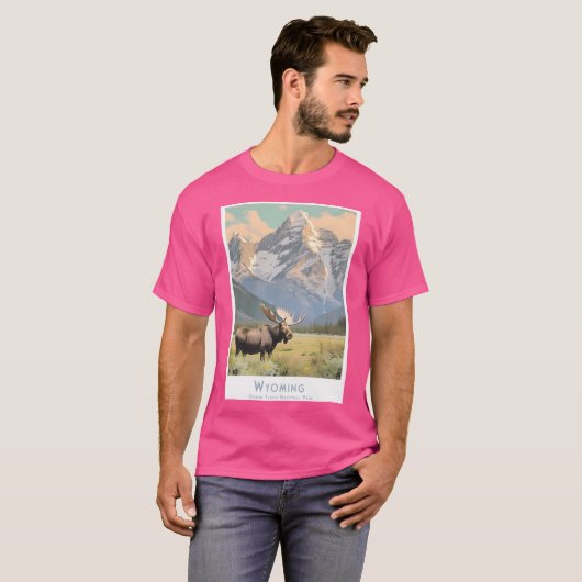 Retro Travel Poster Wyoming - Minimalistische Gran T-shirt (Voorkant volledig)