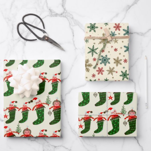 Retro Treasures Christmas Stockings Inpakpapier Vel (Voorkant)