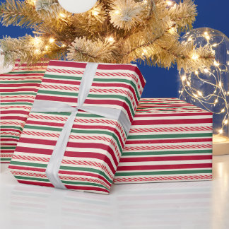 Retro Treasures Christmas Stripes Horizontal Cadeaupapier