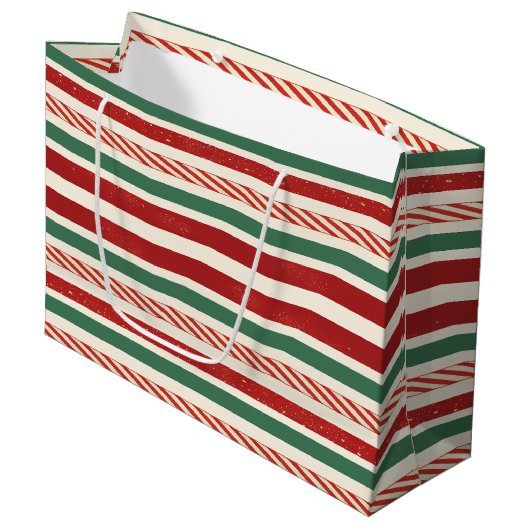 Retro Treasures Kerststrepen Groot Cadeauzakje (Voorkant Gekanteld)
