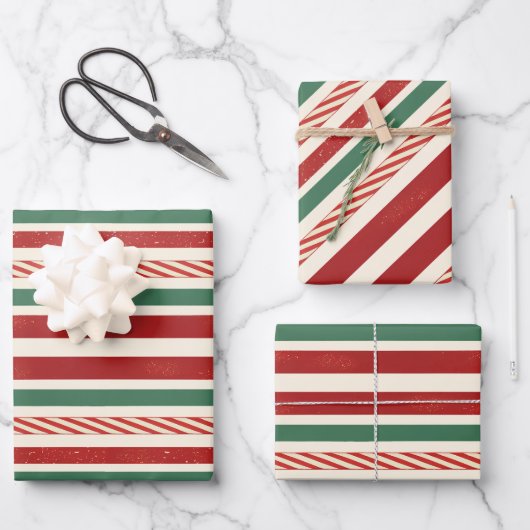 Retro Treasures Kerststrepen Inpakpapier Vel (Voorkant)