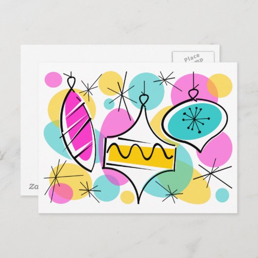 Retro Tree Baubles briefkaart (Voorkant / Achterkant)