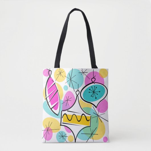 Retro Tree Baubles canvas tas magenta terug (Voorkant)