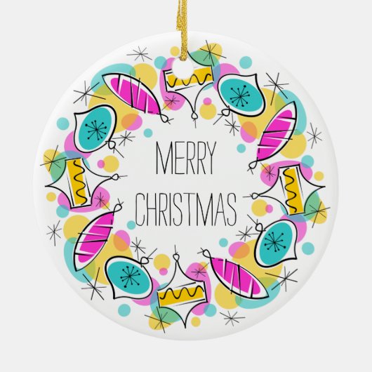 Retro Tree Baubles Circle Kerstversiering Keramisch Ornament (Achterkant)