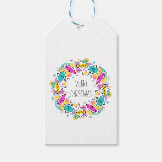 Retro Tree Baubles Cirkelkerstcadeaulabels Cadeaulabel (Voorkant)