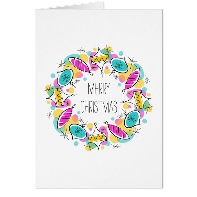 Retro Tree Baubles Cirkelkerstmis in tekst (Voorkant)