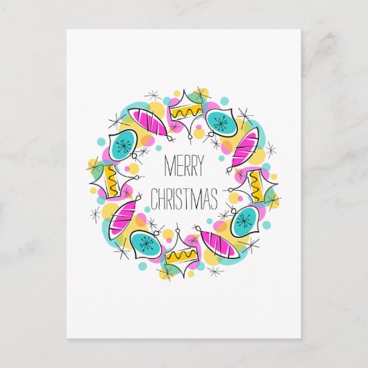 Retro Tree Baubles CirkelKerstmis verticaal Feestdagenkaart (Voorkant)