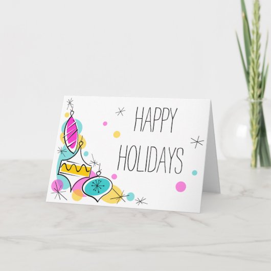 Retro Tree Baubles Corner Feestdagen greetcard (Voorkant)