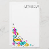 Retro Tree Baubles Corner-kerstaire Briefpapier (Voorkant / Achterkant)